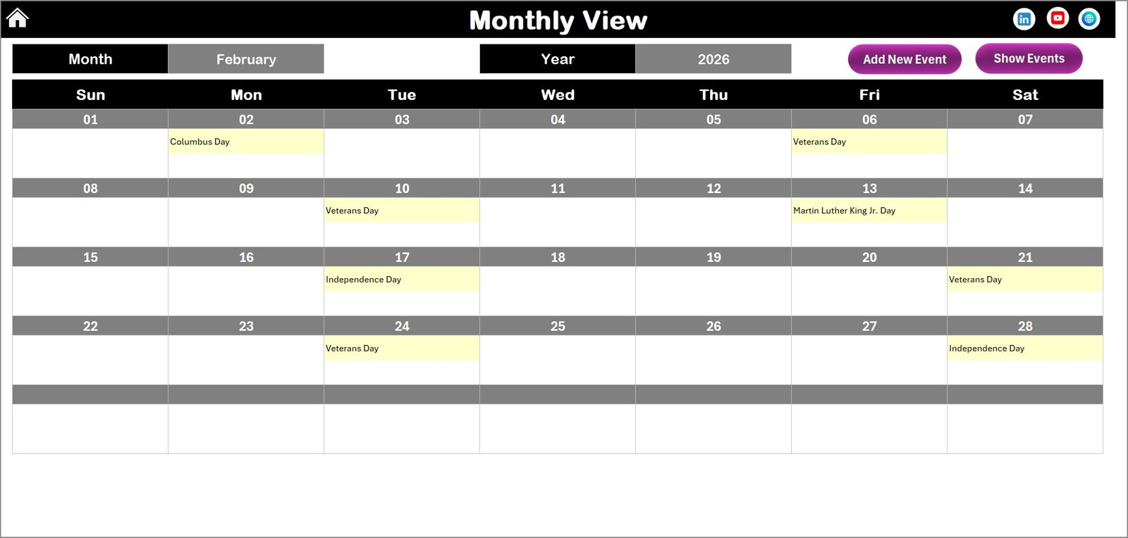 Monthly View Sheet tab