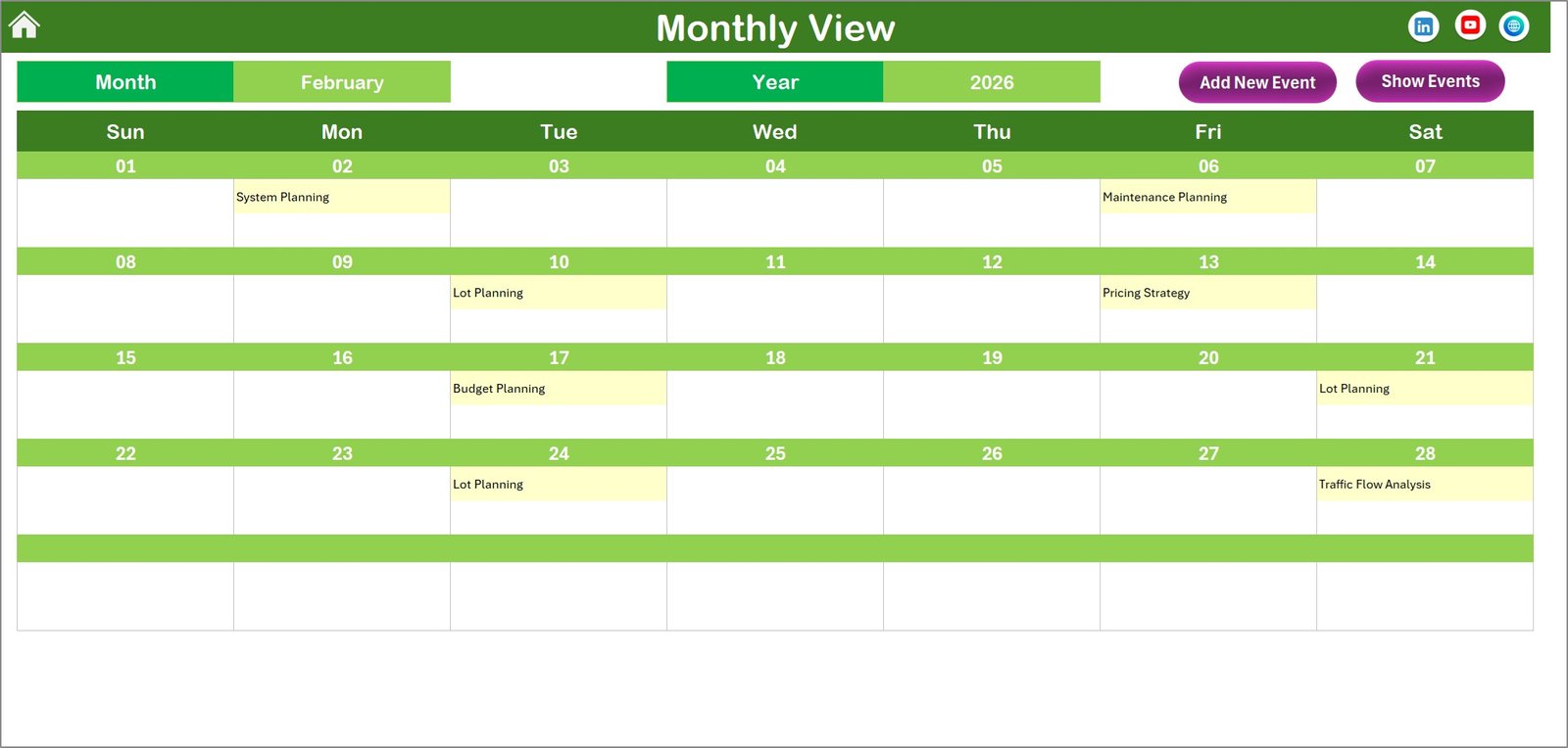 Monthly View Sheet tab