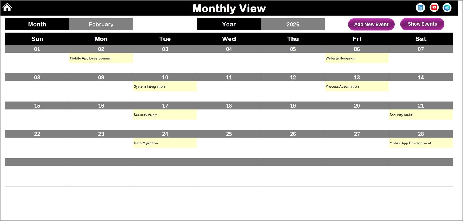 Monthly View Sheet tab