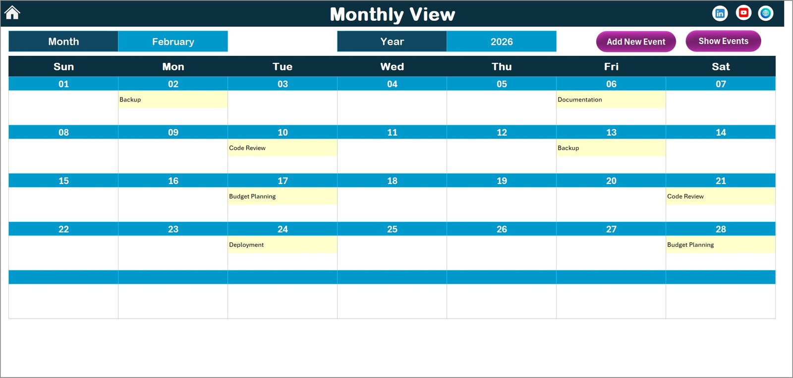 Monthly View Sheet tab