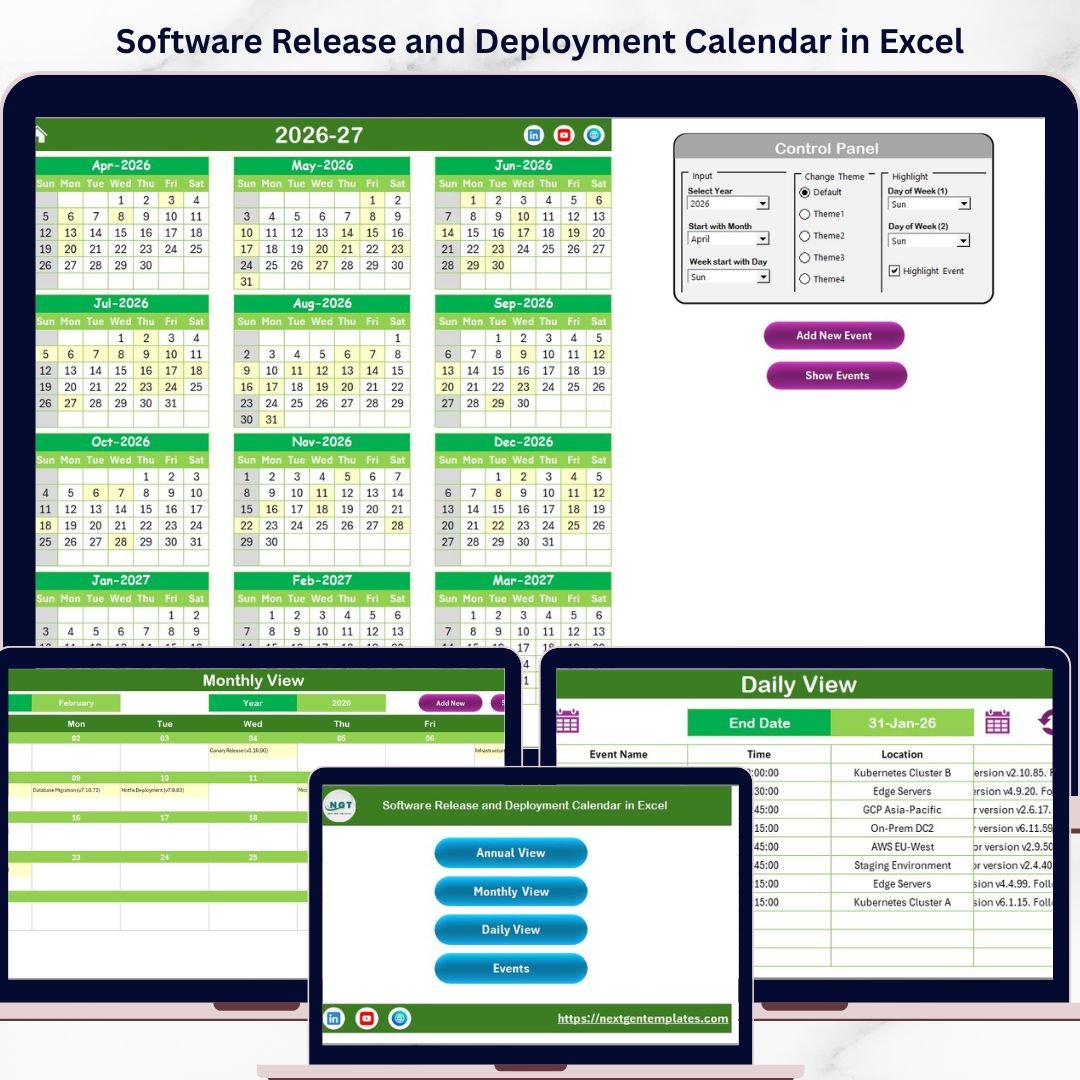 Software Release and Deployment Calendar in Excel