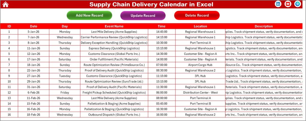 Supply Chain Delivery Calendar in Excel - Next Gen Templates