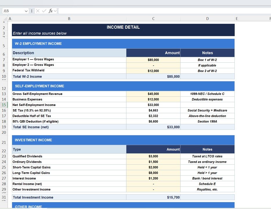 Tax Planning Worksheet Template in Excel - Image 2