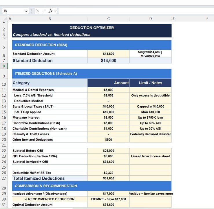 Tax Planning Worksheet Template in Excel - Image 3