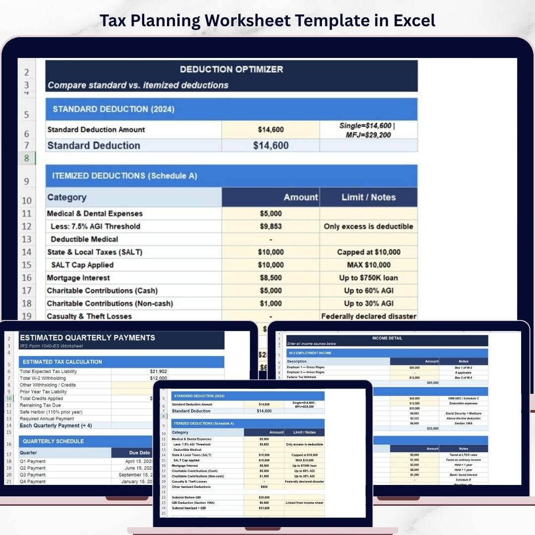 Tax Planning Worksheet Template in Excel