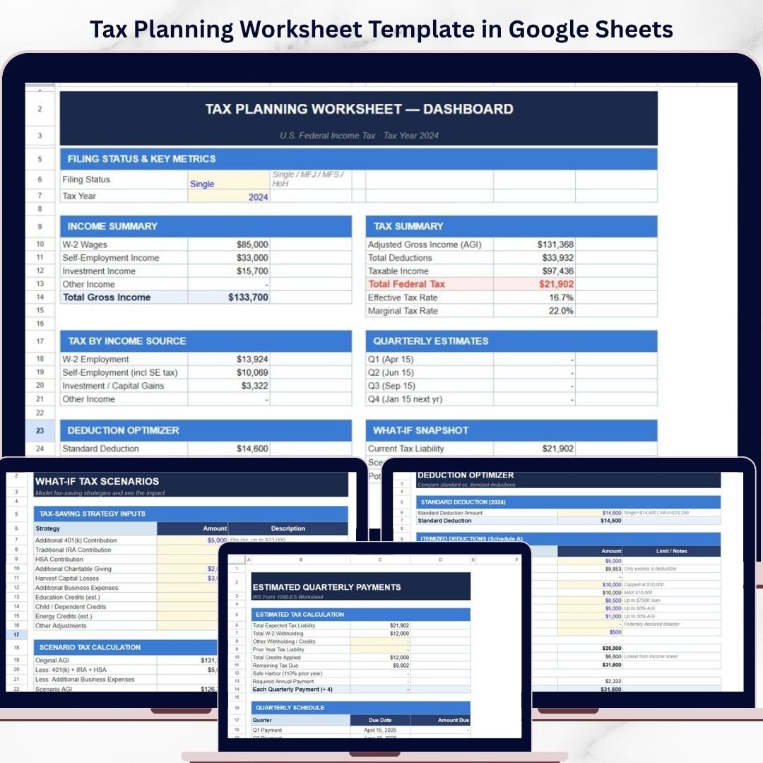 Tax Planning Worksheet Template in Google Sheets