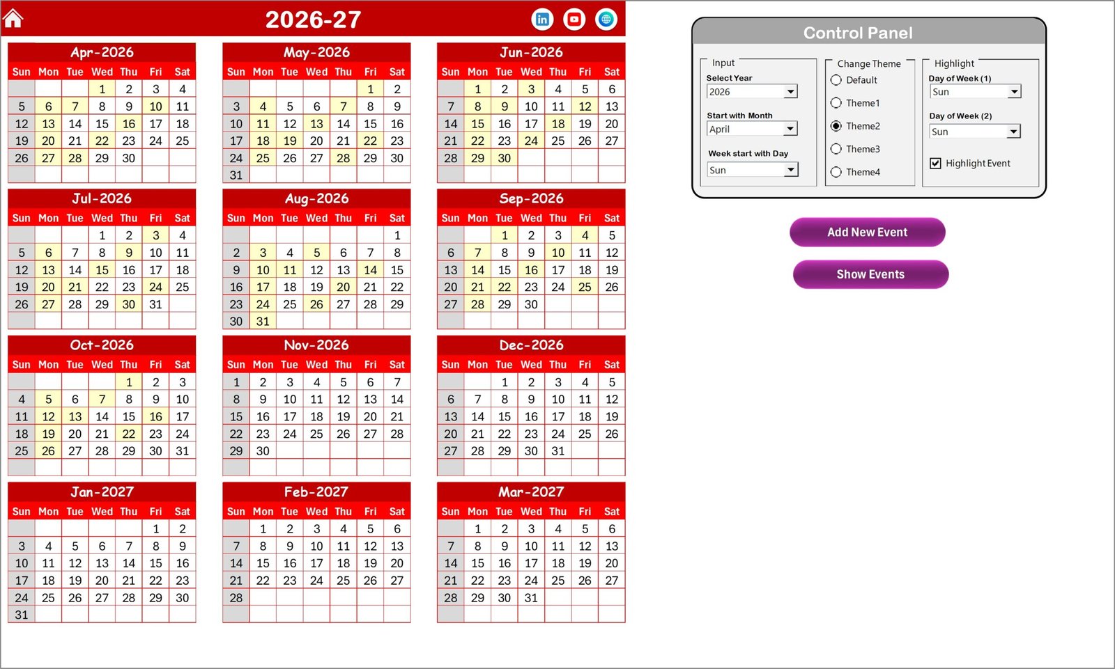 Team Performance Scheduling Calendar in Excel