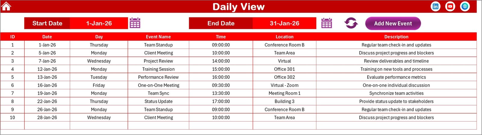 Team Performance Scheduling Calendar in Excel - Image 5