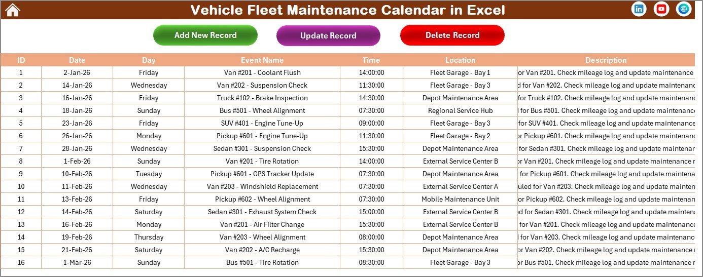 Vehicle Fleet Maintenance Calendar in Excel - Image 5