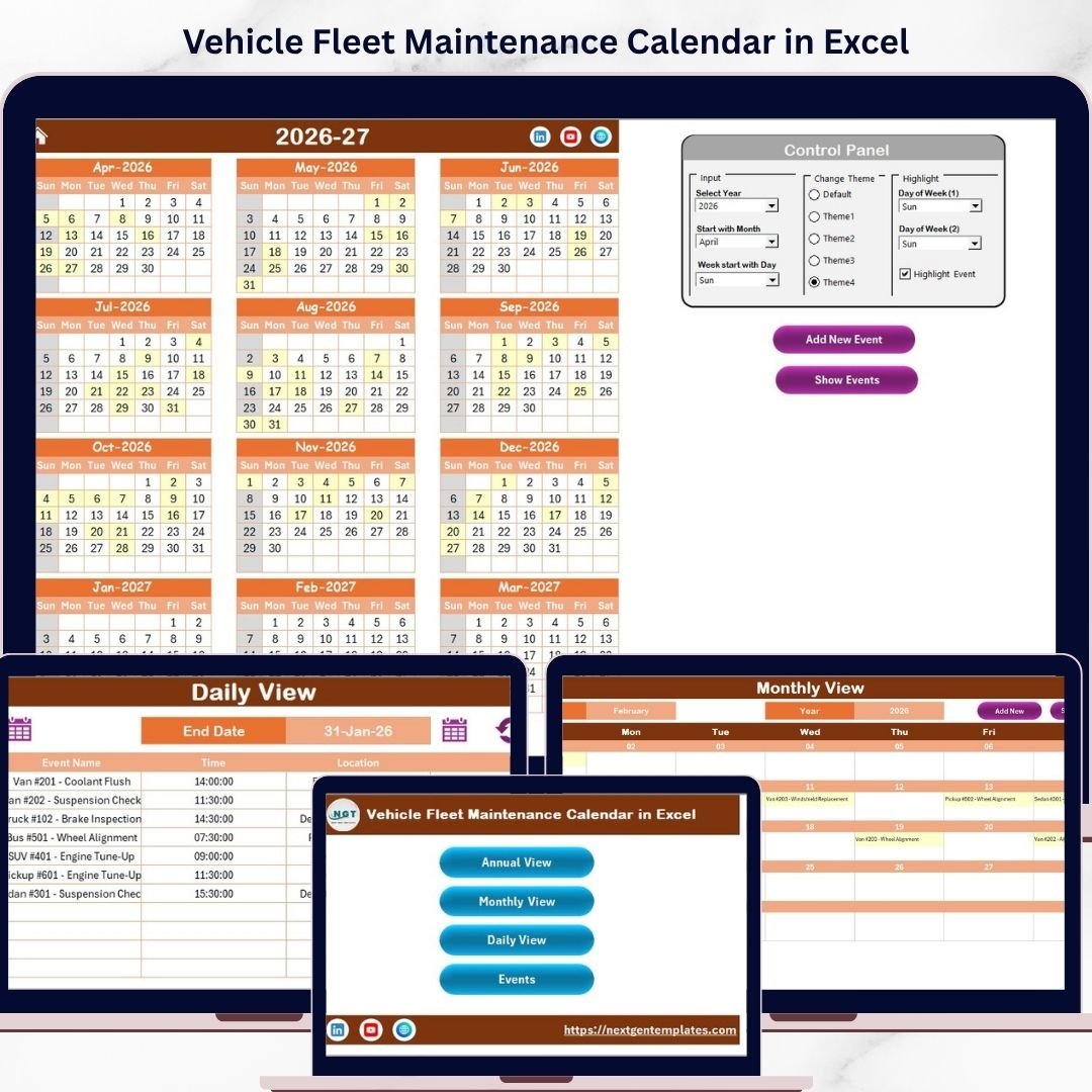 Vehicle Fleet Maintenance Calendar in Excel