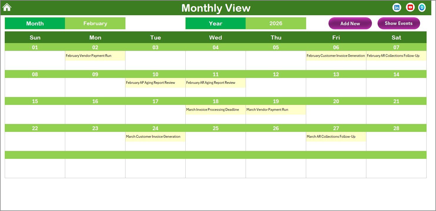 Accounts Payable and Receivable Calendar - Monthly View