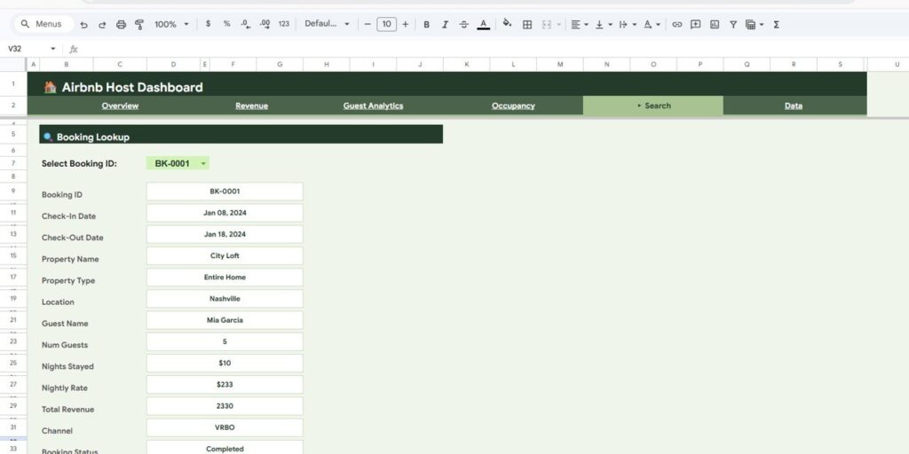 Airbnb Host Dashboard in Google Sheets - Next Gen Templates