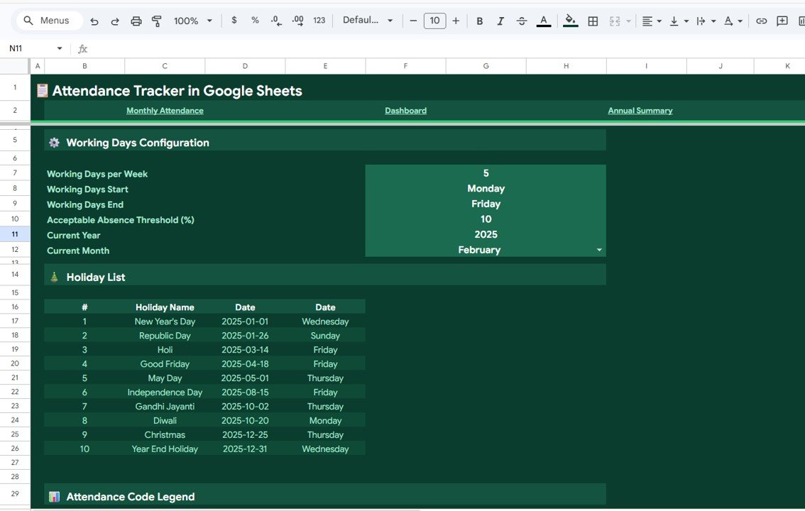 Attendance Tracker in Google Sheets - Settings