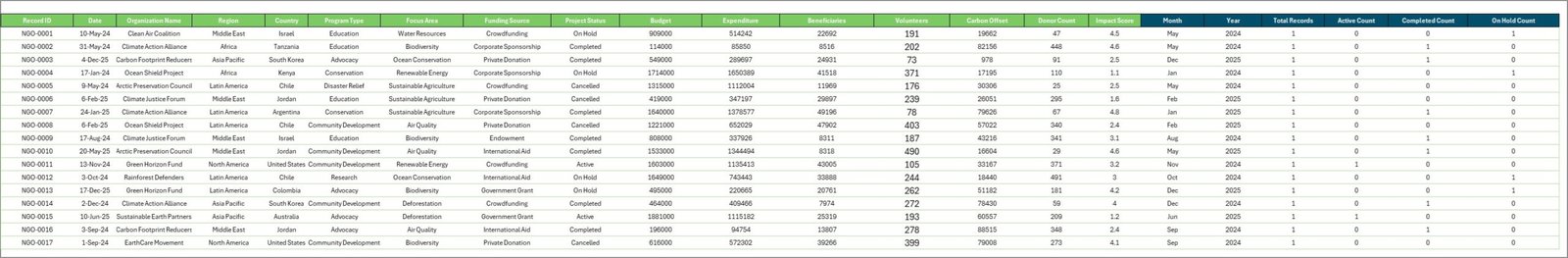 Climate Change NGOs Dashboard in Excel - Image 8