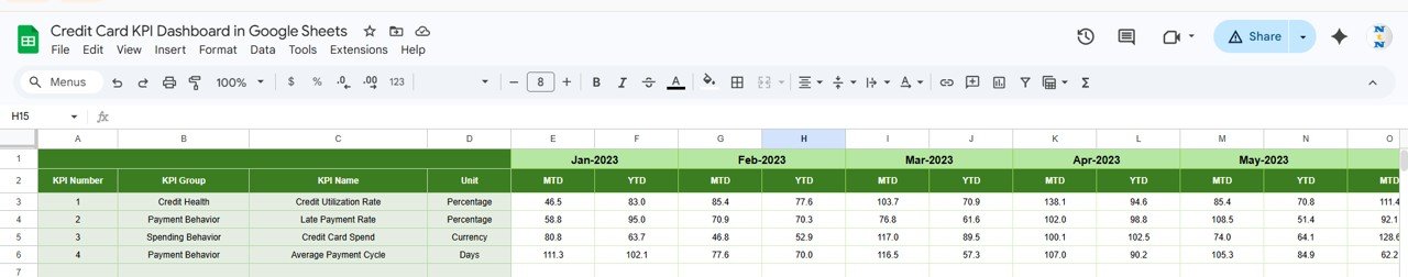 Credit Card KPI Dashboard - Previous Year Input