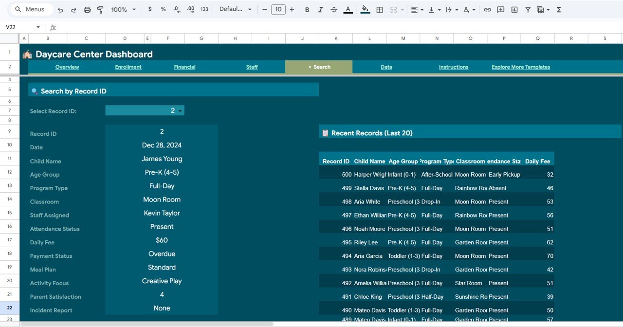 Daycare Search Sheet