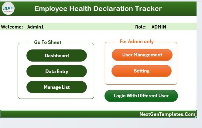 Employee Health Declaration Tracker in Excel - Home Page