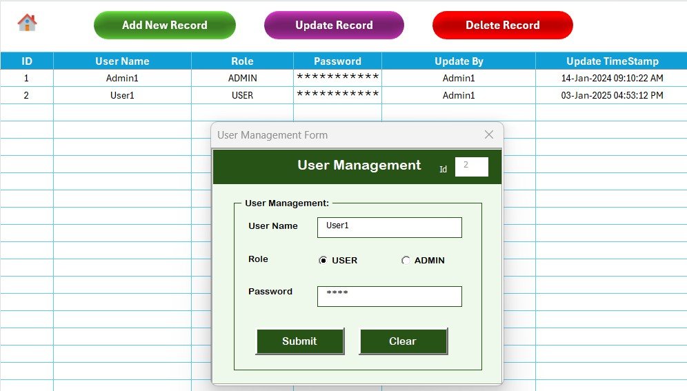 Employee Health Declaration Tracker in Excel - User Management Sheet