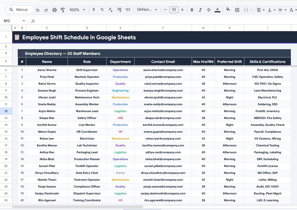 Employee Shift Schedule - Employee Directory
