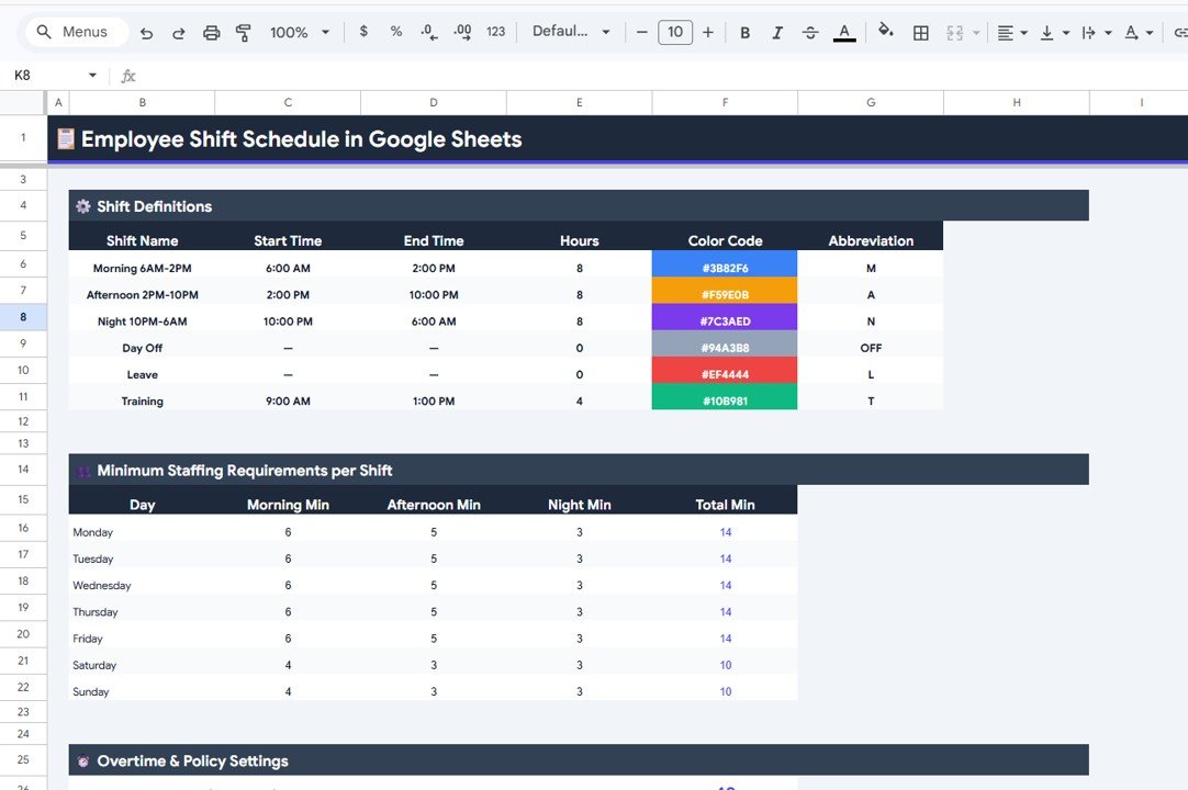 Employee Shift Schedule - Settings