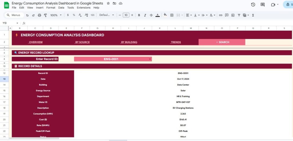 Energy Consumption Analysis Dashboard in Google Sheets - Next Gen Templates