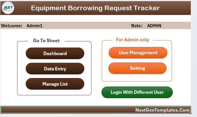 Equipment Borrowing Request Tracker Home Page