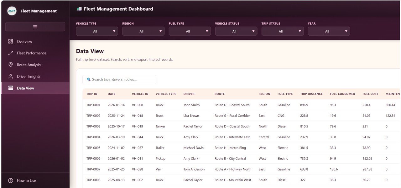 Fleet Management Dashboard - Data View