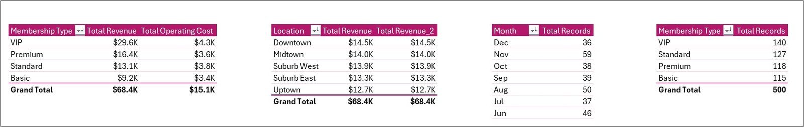 Gym Fitness Business Dashboard - Support Sheet