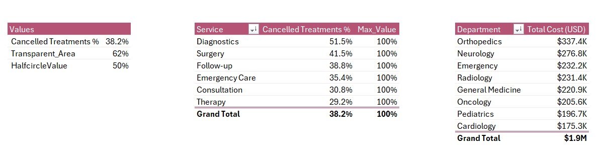 Healthcare Services Report in Excel - Support Sheet