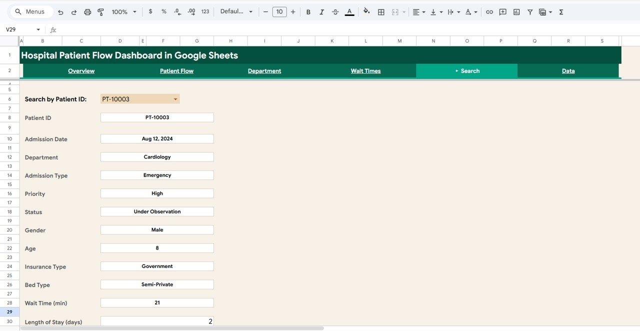 Hospital Patient Flow Dashboard - Search