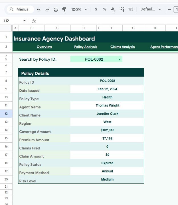 Insurance Agency Dashboard - Search Page