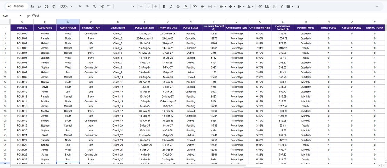 Insurance Policy Analytics Dashboard - Data Sheet