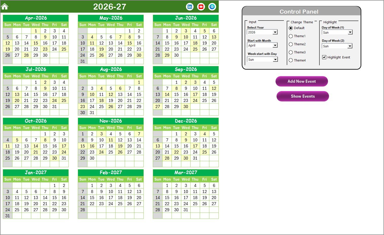 Investment Maturity Calendar in Excel - Annual View Sheet