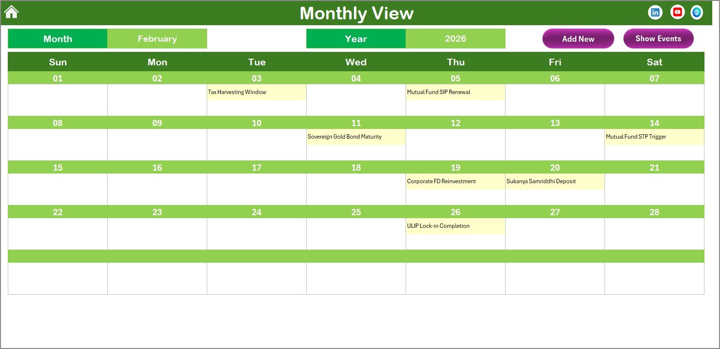 Investment Maturity Calendar in Excel - Monthly View
