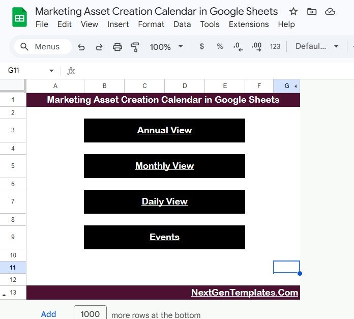 Marketing Asset Creation Calendar in Google Sheets