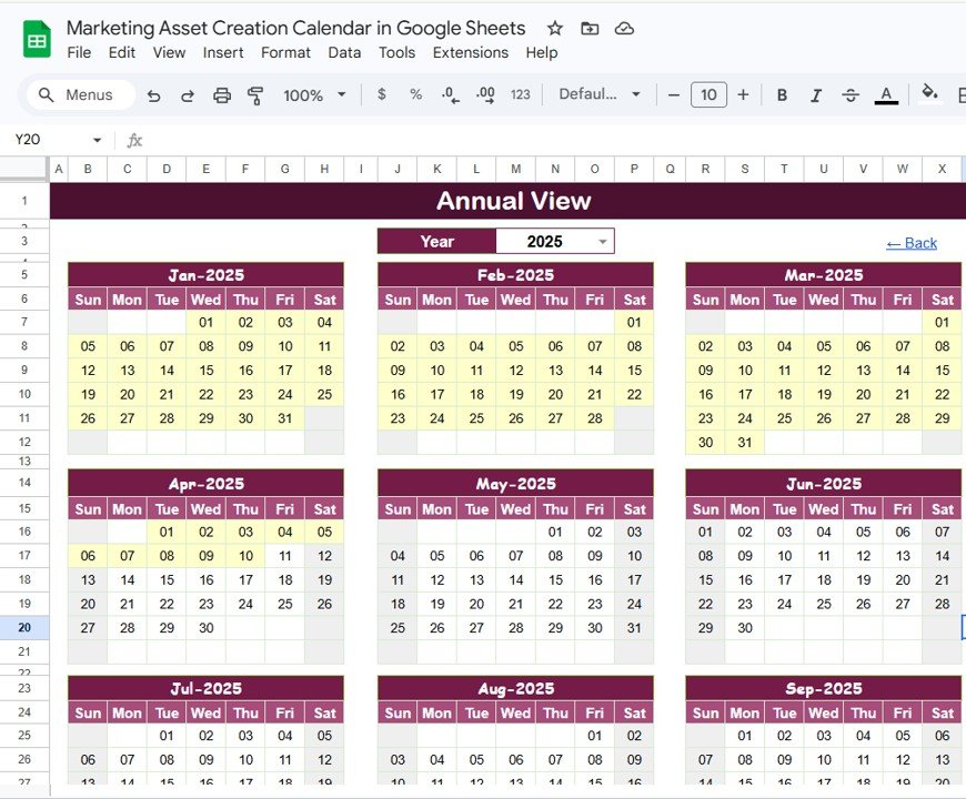 Marketing Asset Creation Calendar - Annual View Sheet
