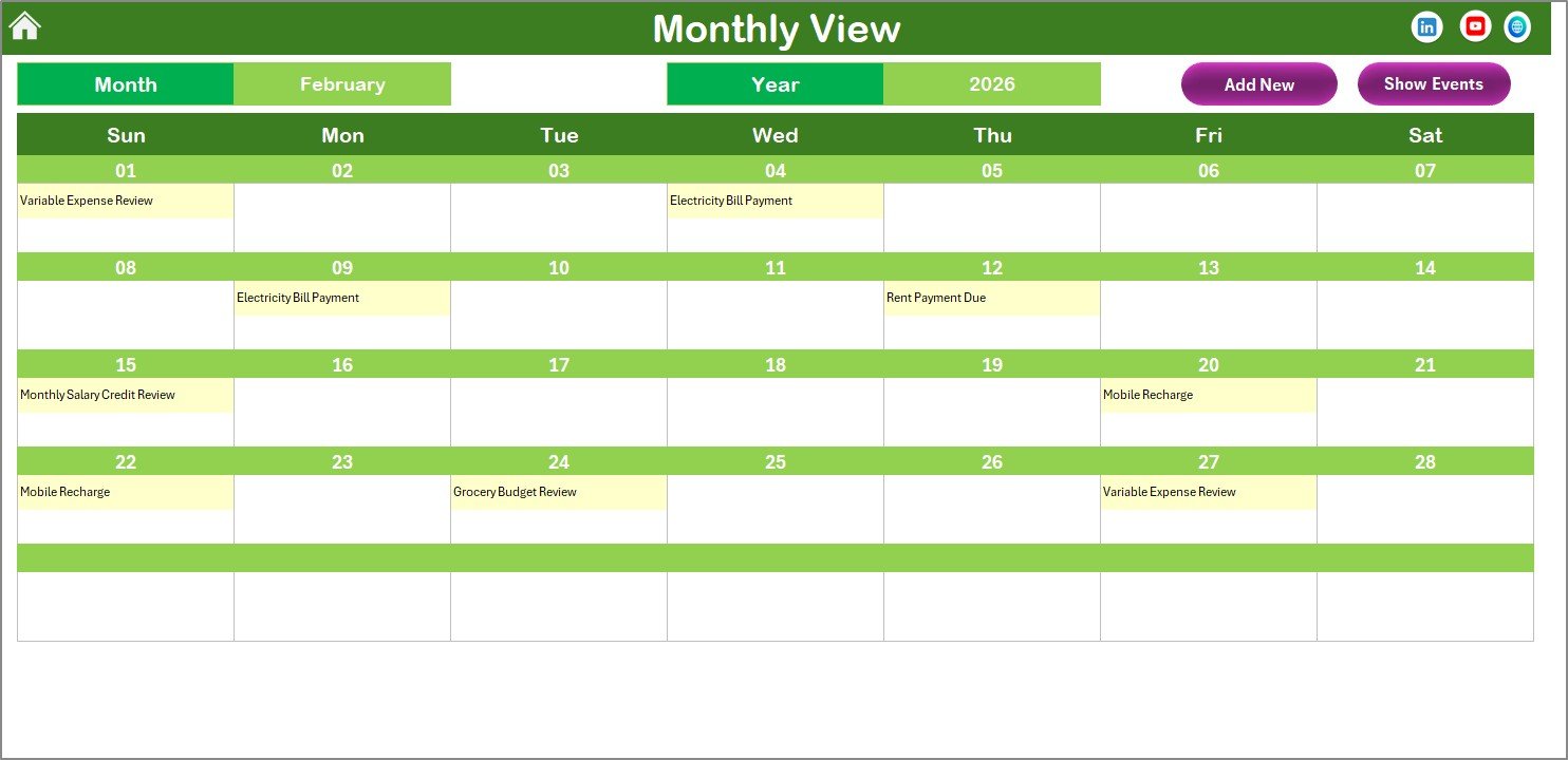 Monthly View Sheet