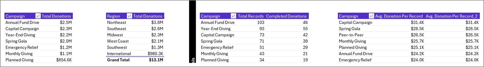 Nonprofit Fundraising Dashboard in Excel - Support Sheet