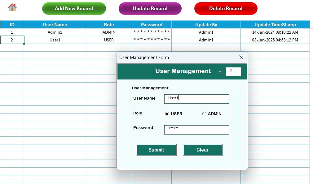 Office Parking Permit Request Tracker in Excel - User Management Sheet
