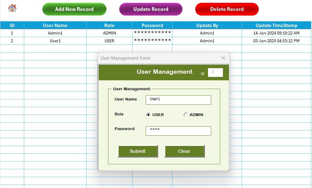 Office Renovation Feedback Tracker in Excel - User Management Sheet