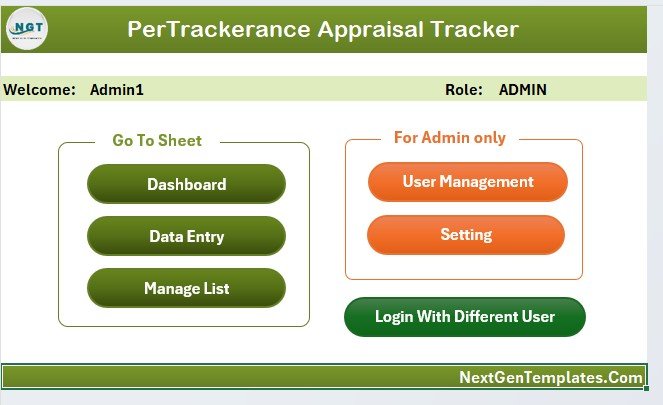 Login Form of the Performance Appraisal Tracker in Excel