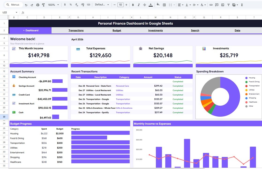 Personal Finance Dashboard in Google Sheets