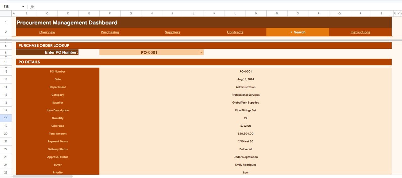 Procurement Management Dashboard - Search Page