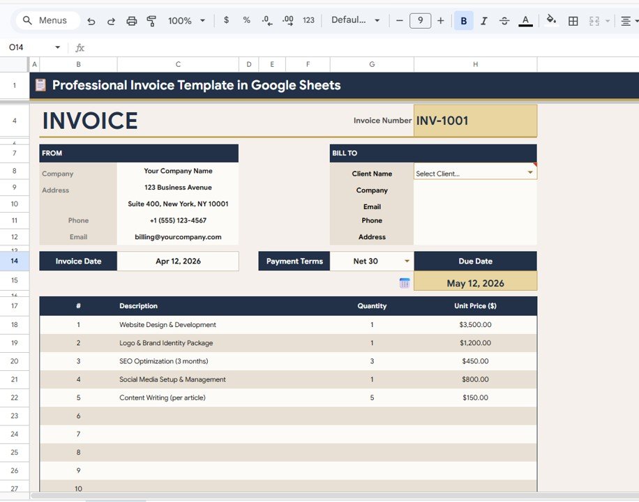 Professional Invoice Template in Google Sheets
