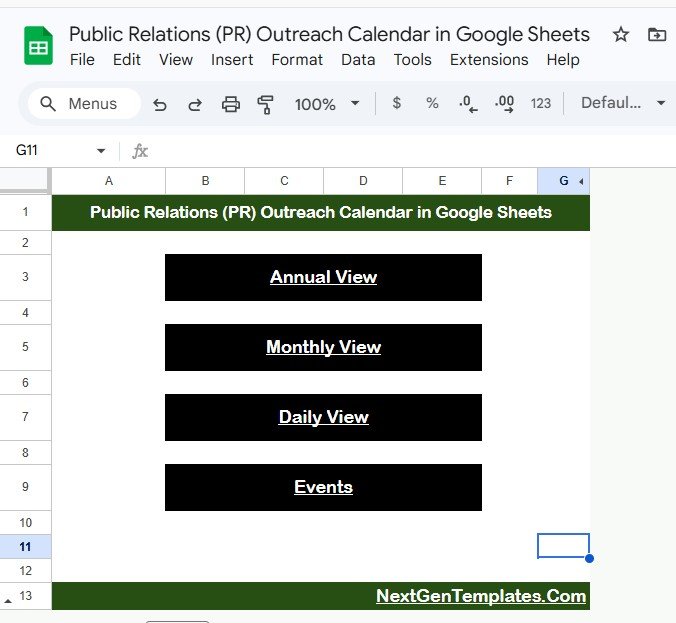 Public Relations PR Outreach Calendar in Google Sheets