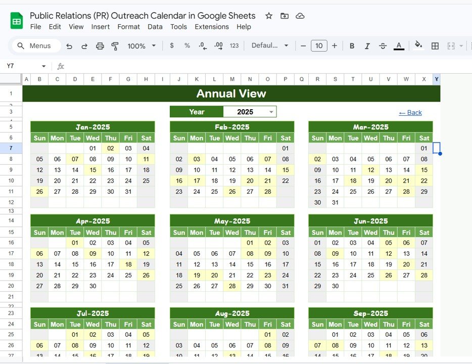Public Relations PR Outreach Calendar - Annual View