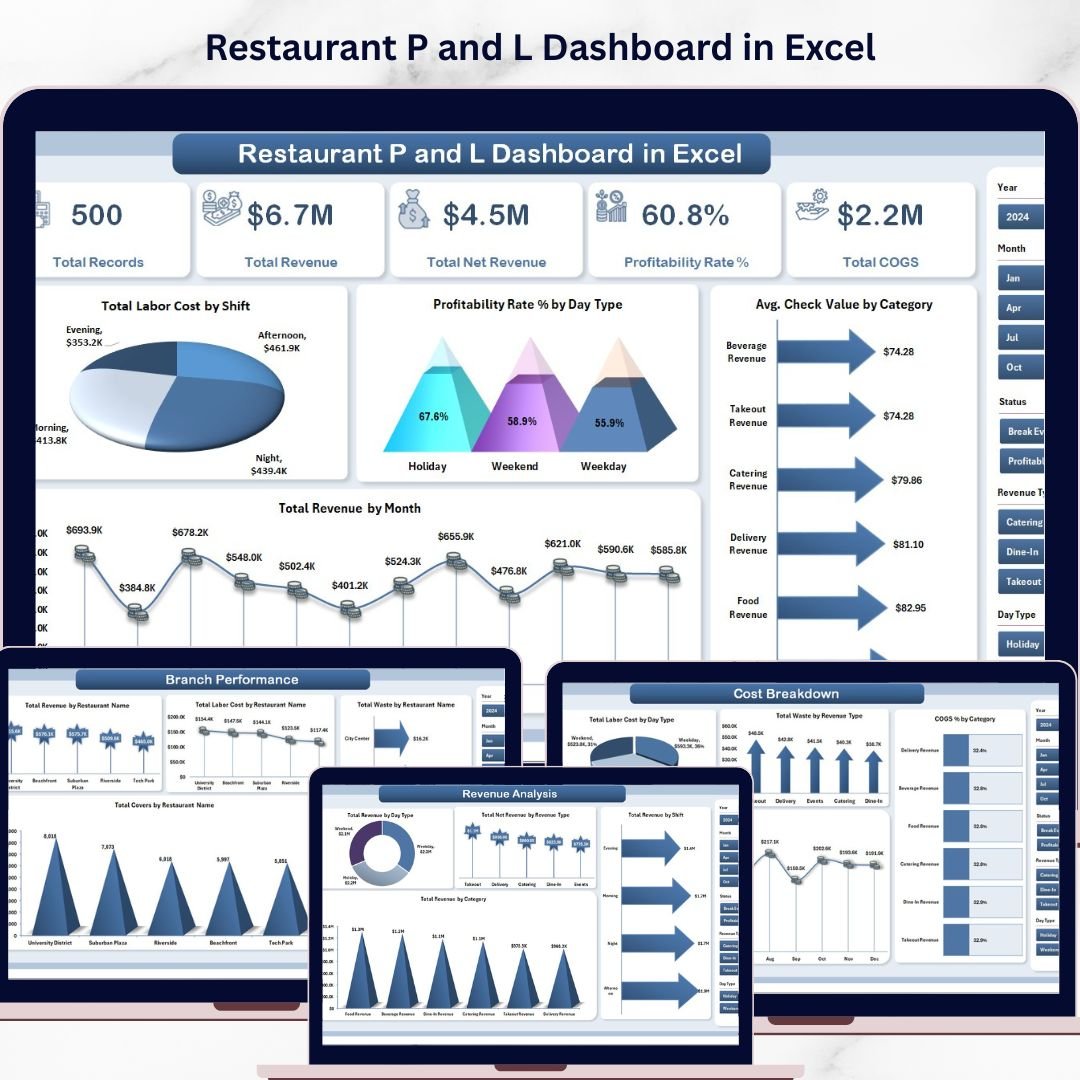 Restaurant P and L Dashboard in Excel