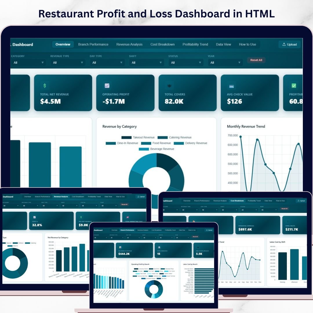 Restaurant Profit and Loss Dashboard in HTML