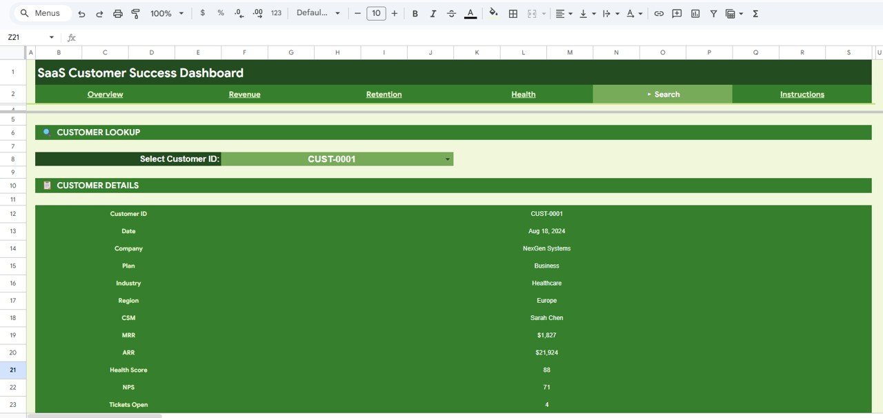 SaaS Customer Success Dashboard - Search Page