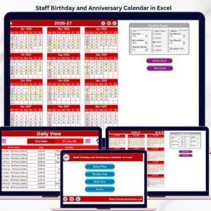 Staff Birthday and Anniversary Calendar in Excel
